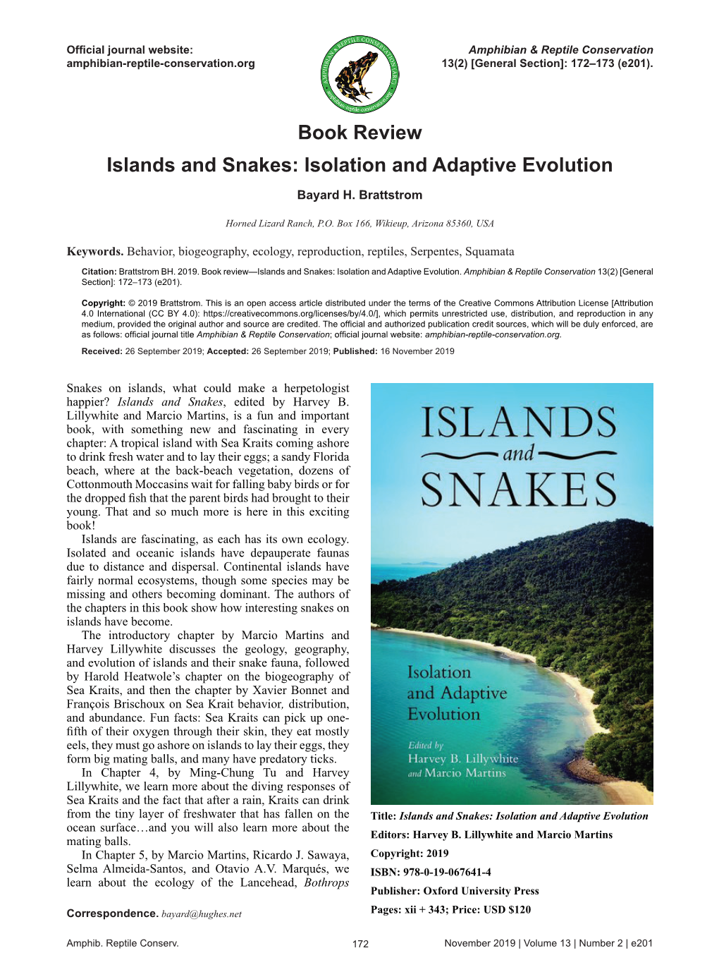 Book Review Islands and Snakes: Isolation and Adaptive Evolution Bayard H