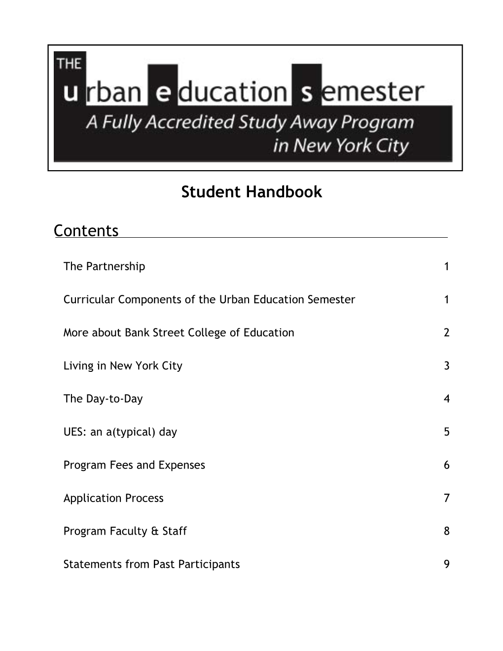 Student Handbook Contents