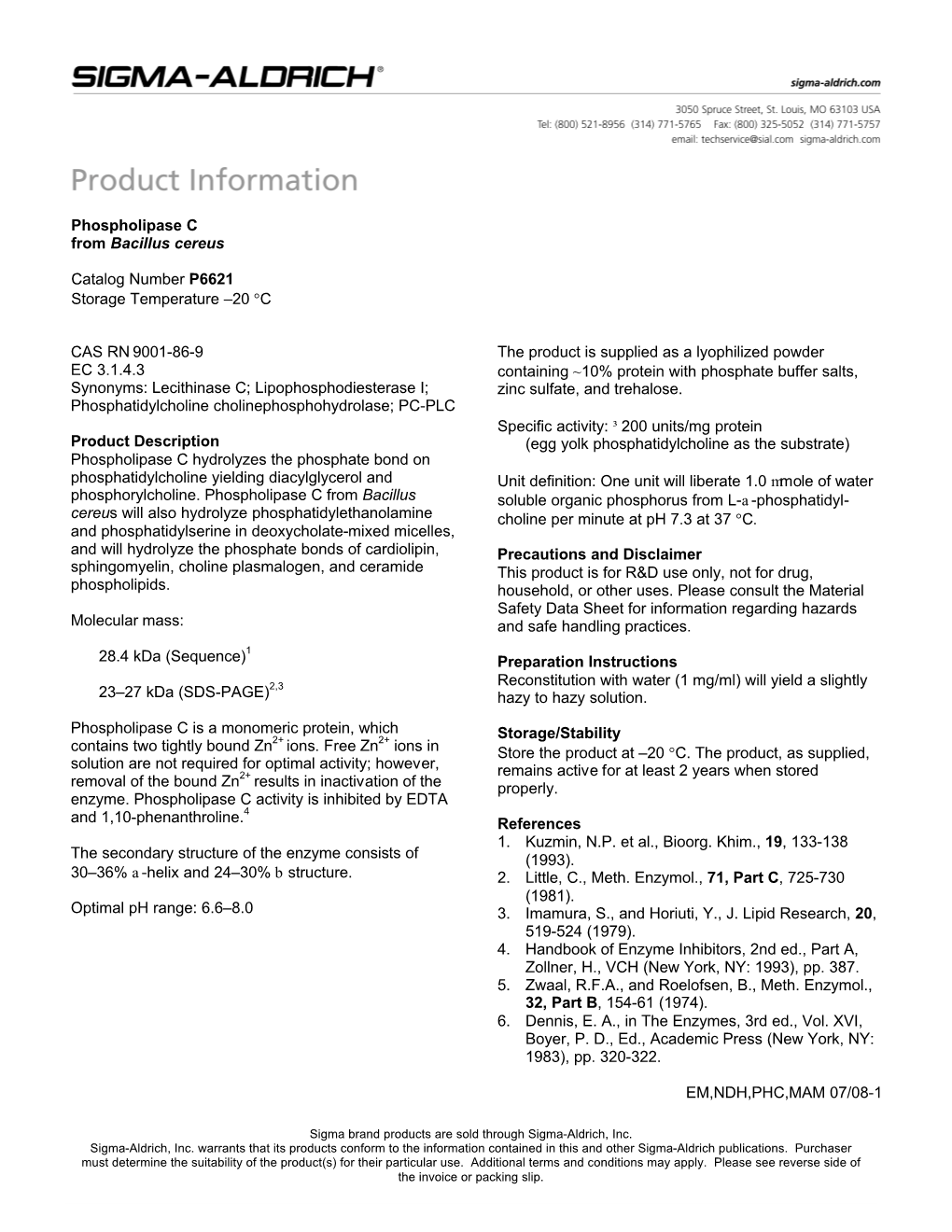 Phospholipase C (P6621)