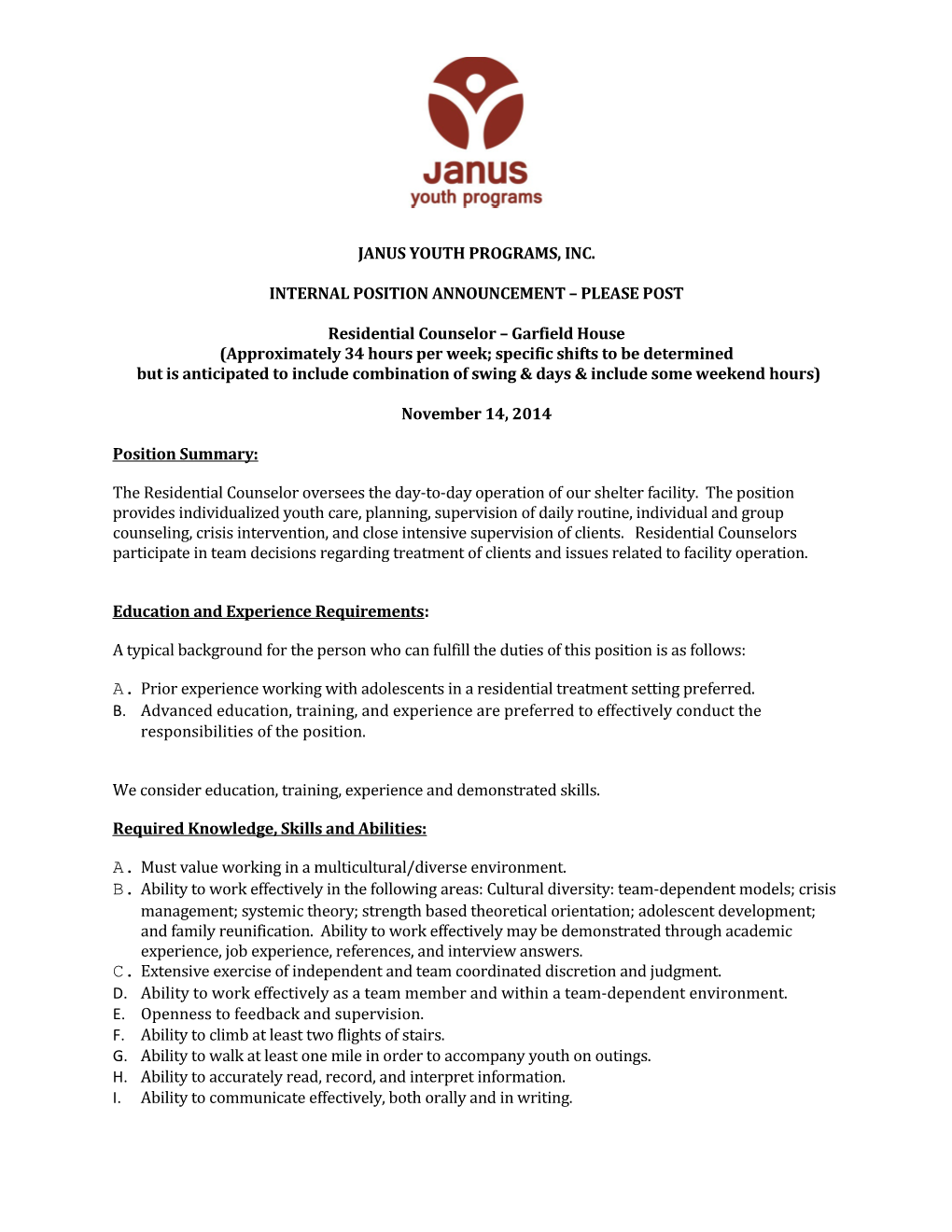 Internal Position Announcement Please Post