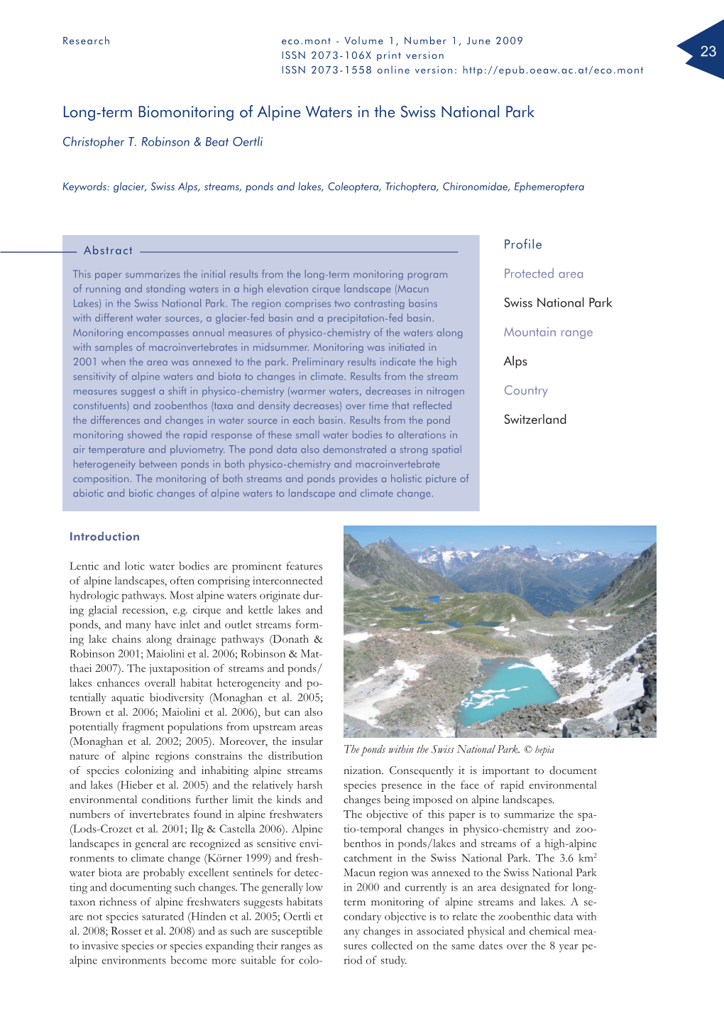 Long-Term Biomonitoring of Alpine Waters in the Swiss National Park