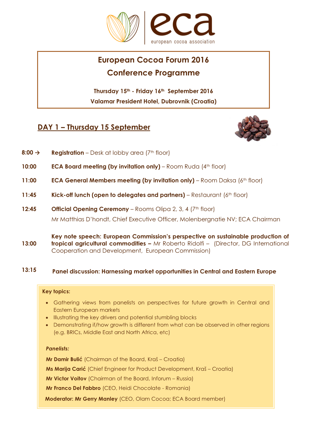 European Cocoa Forum 2016 Conference Programme