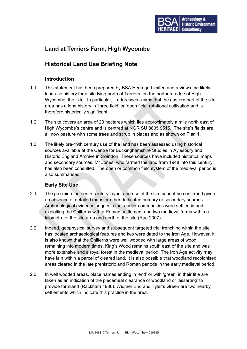 Historical Land Use Briefing Note