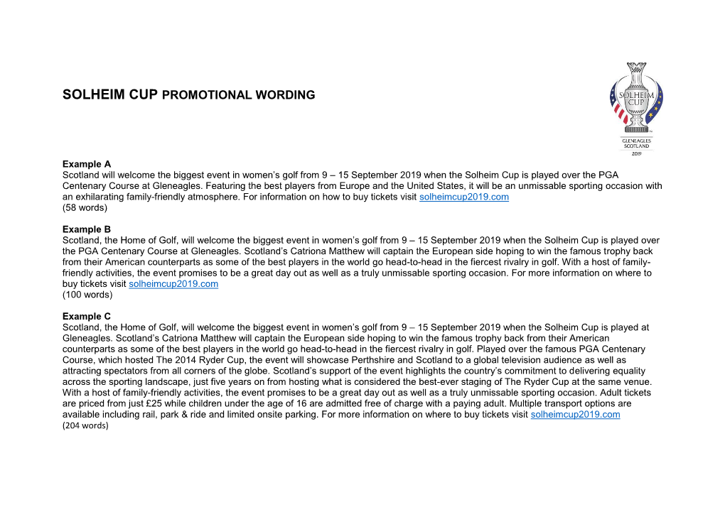 Solheim Cup Promotional Wording