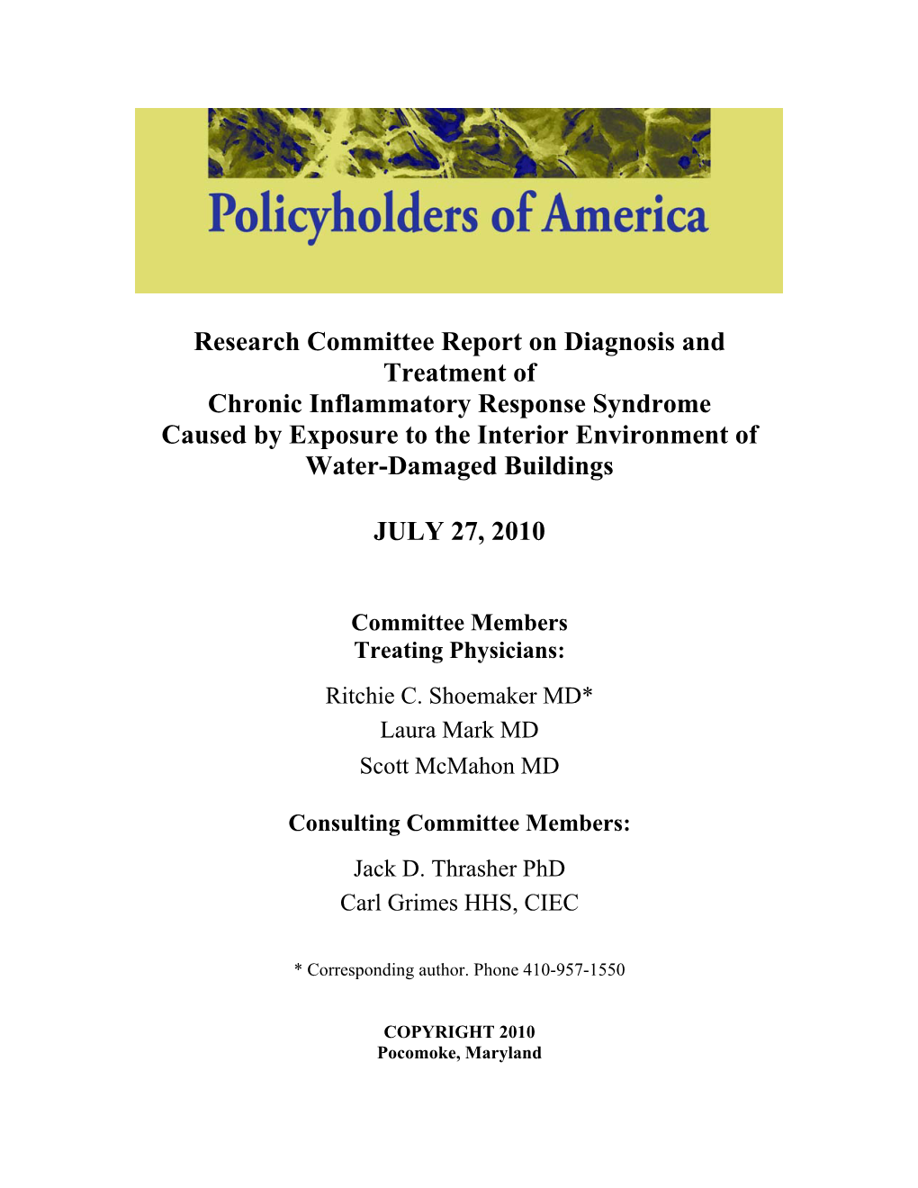 Research Committee Report on Diagnosis and Treatment Of