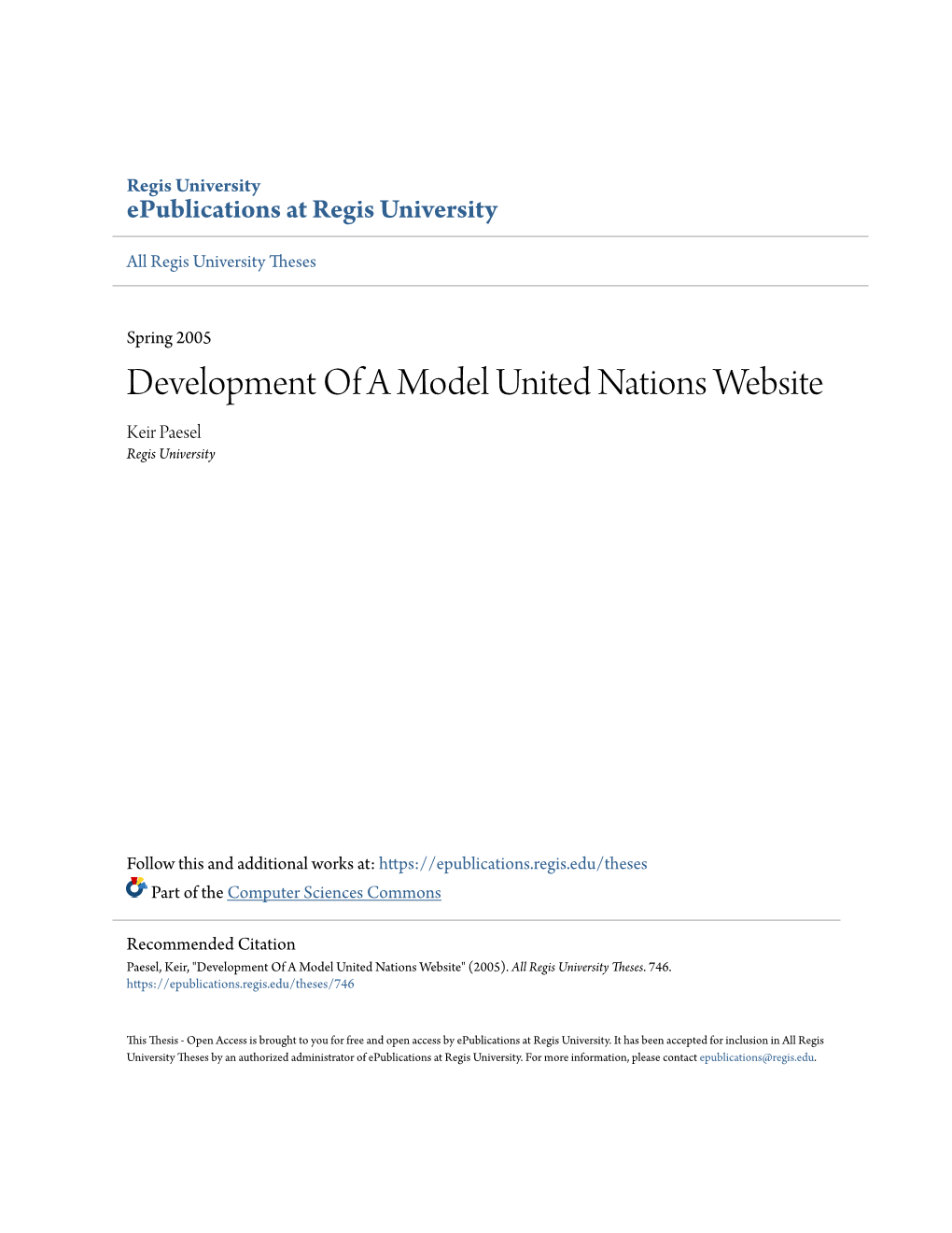 Development of a Model United Nations Website Keir Paesel Regis University