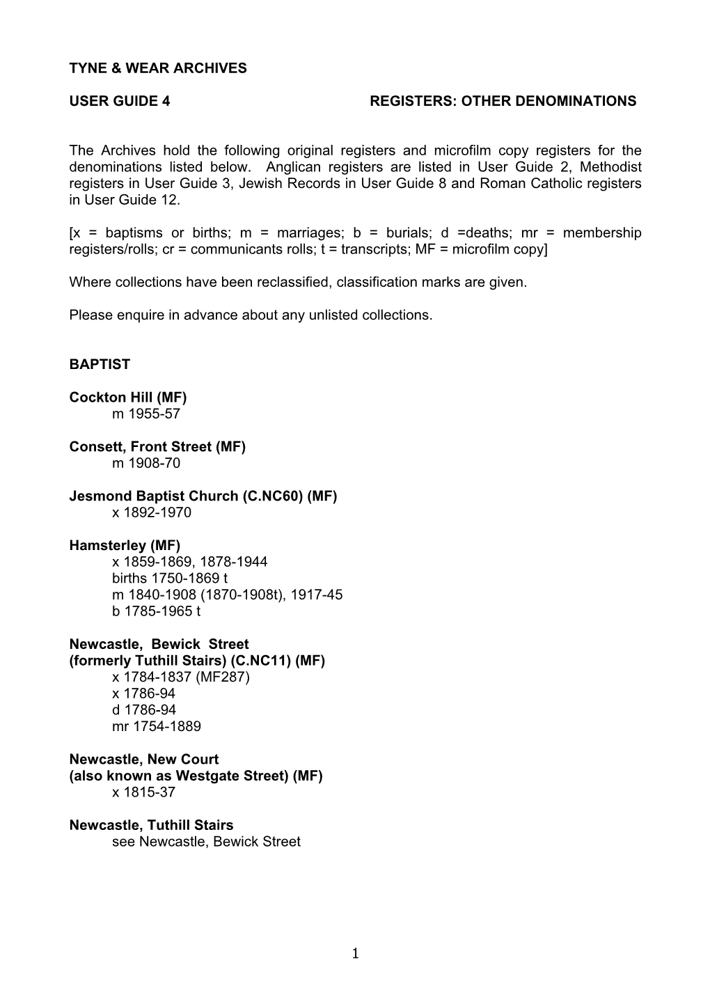 Tyne & Wear Archives User Guide 4 Registers