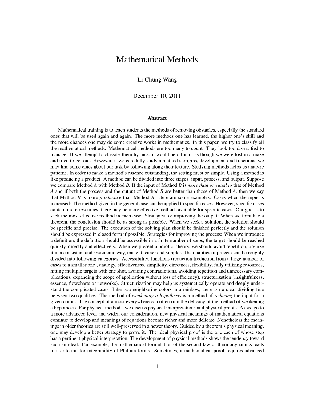 Mathematical Methods