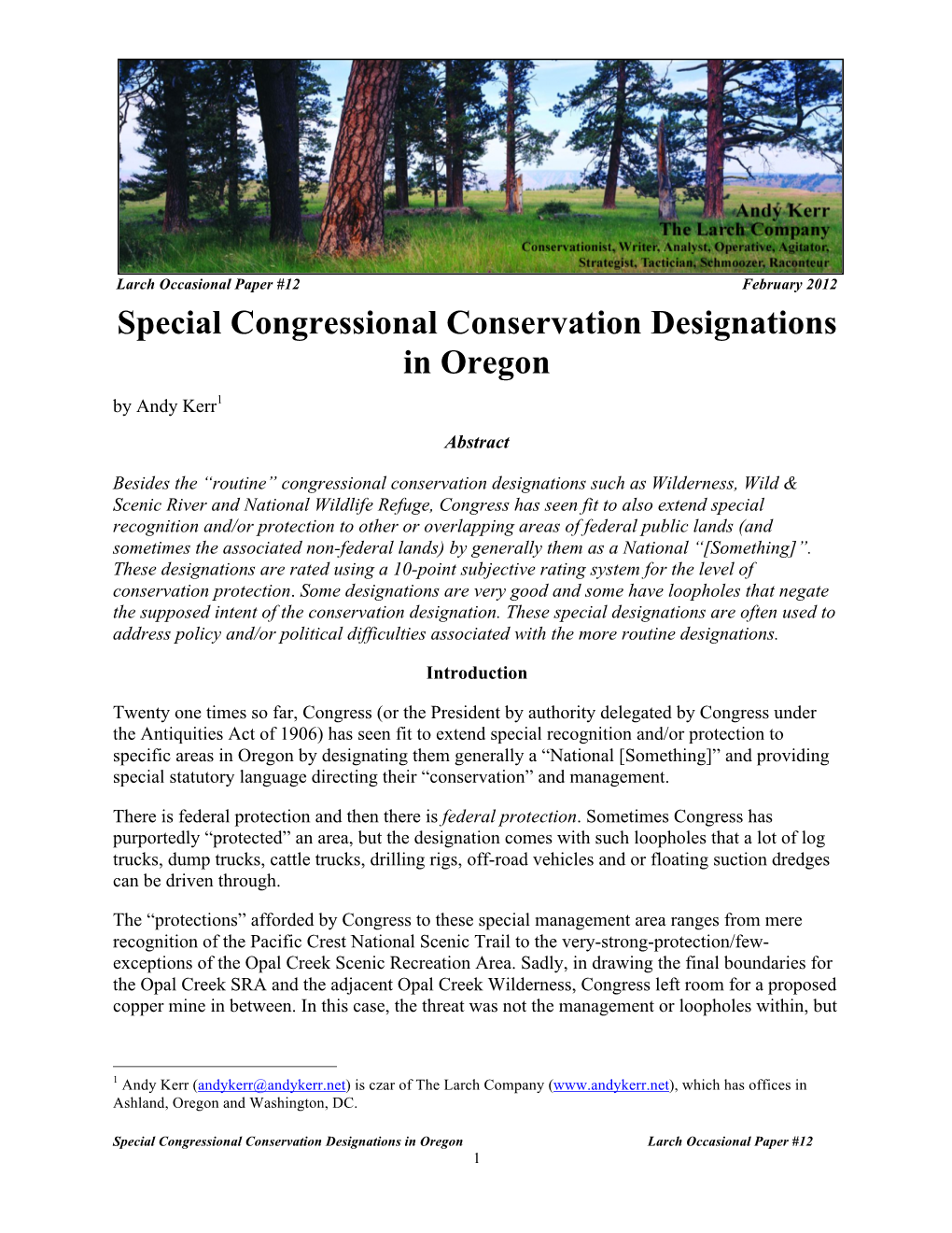 LOP #12 Oregon Special Congressional Designations