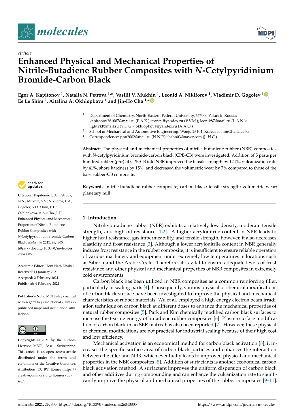 Enhanced Physical and Mechanical Properties of Nitrile-Butadiene Rubber Composites with N-Cetylpyridinium Bromide-Carbon Black