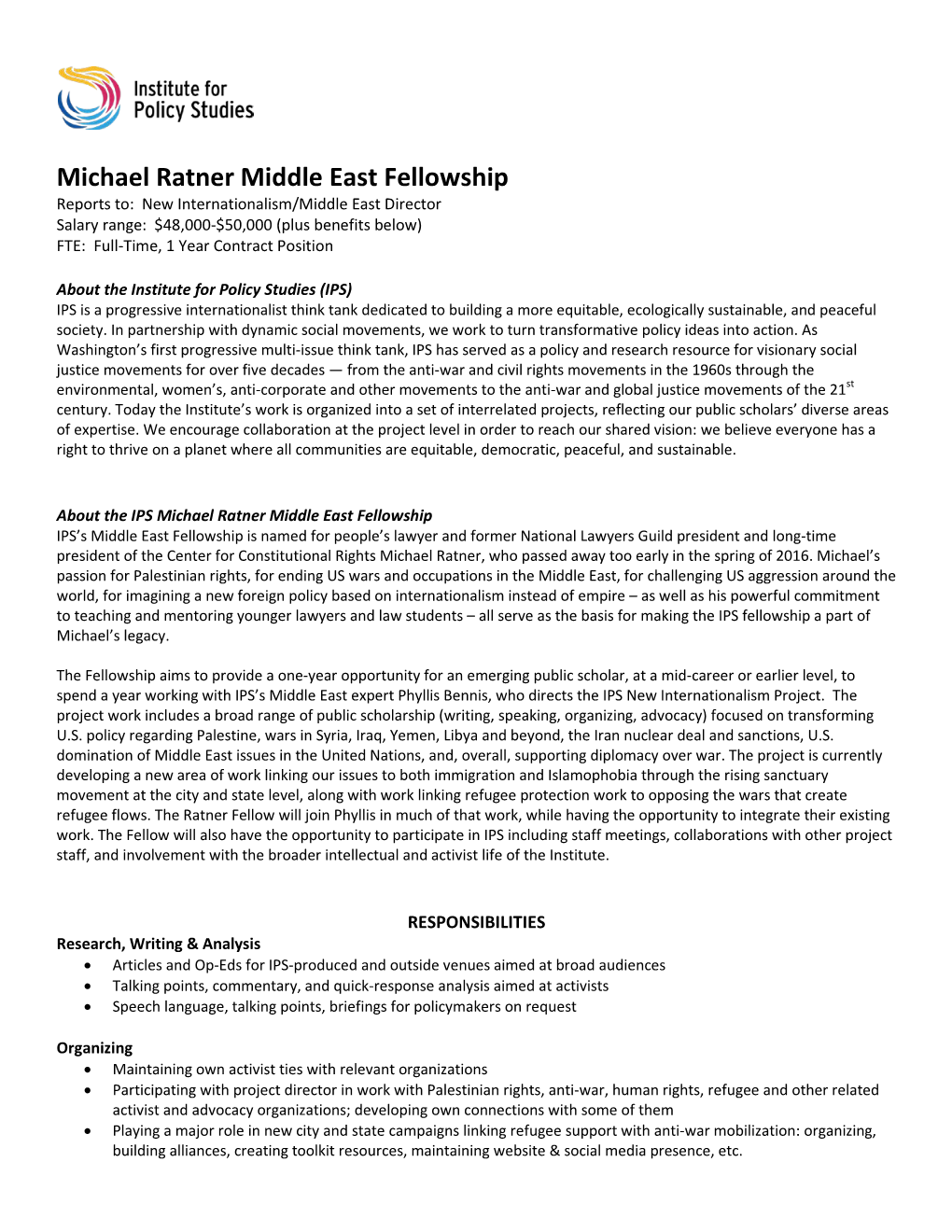Michael Ratner Middle East Fellowship