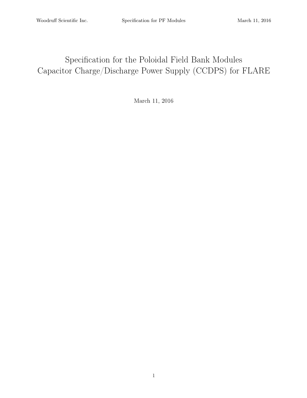 Specification for the Poloidal Field Bank Modules Capacitor