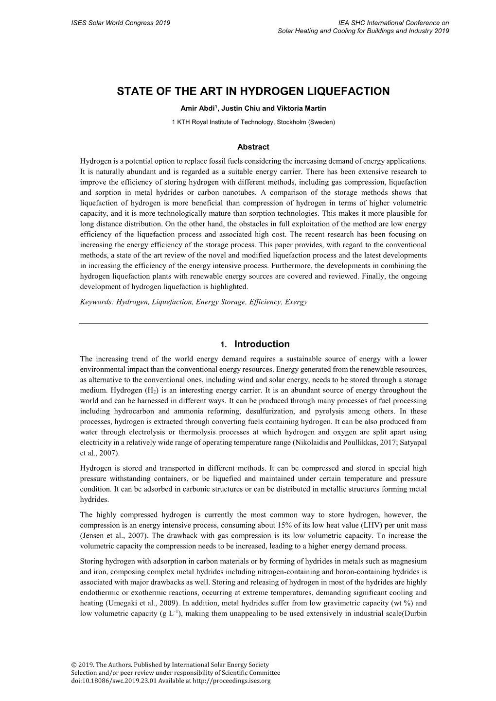 State of the Art in Hydrogen Liquefaction