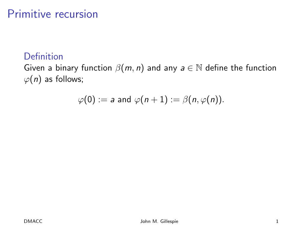 Primitive Recursion