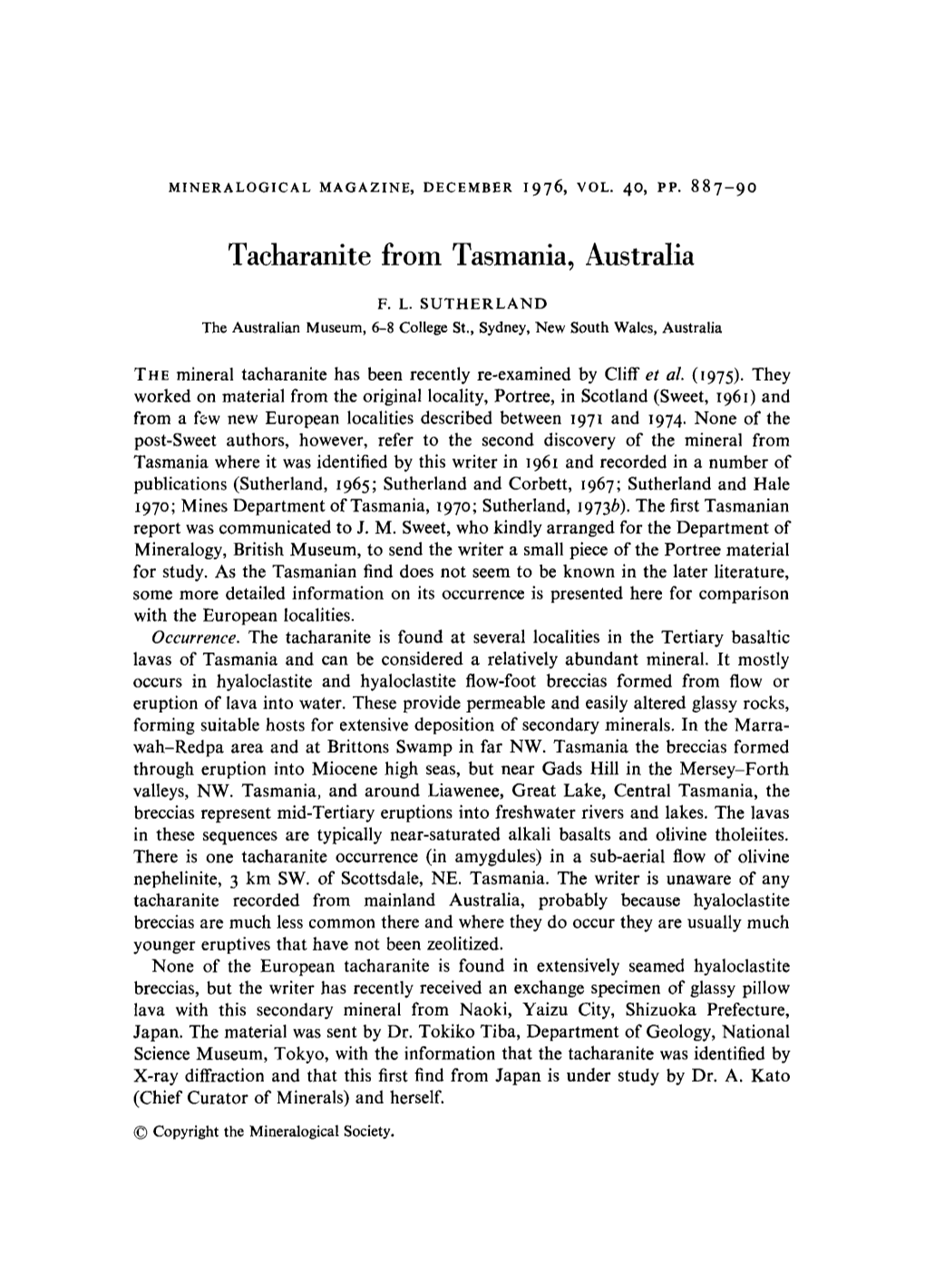 Tacharanite from Tasmania, Australia
