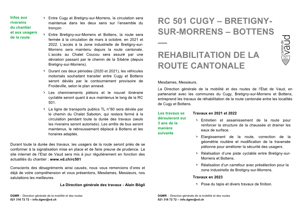 RC 501 CUGY – BRETIGNY- Du Chantier Tronçon