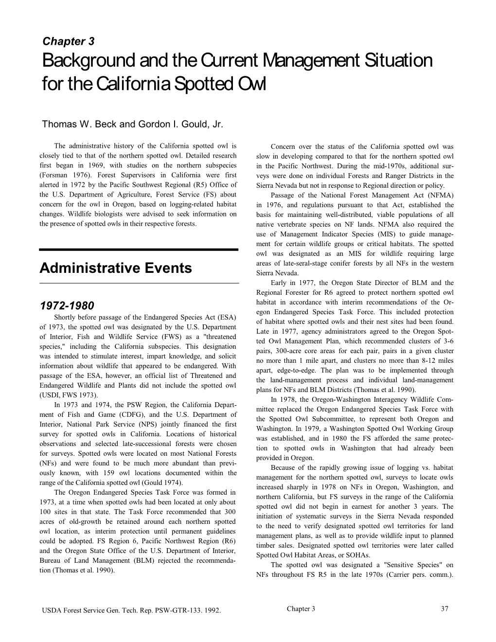 Background and the Current Management Situation for the California Spotted Owl