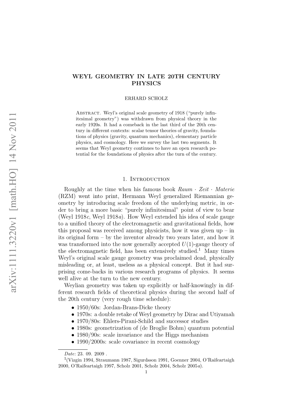 Arxiv:1111.3220V1 [Math.HO] 14 Nov 2011