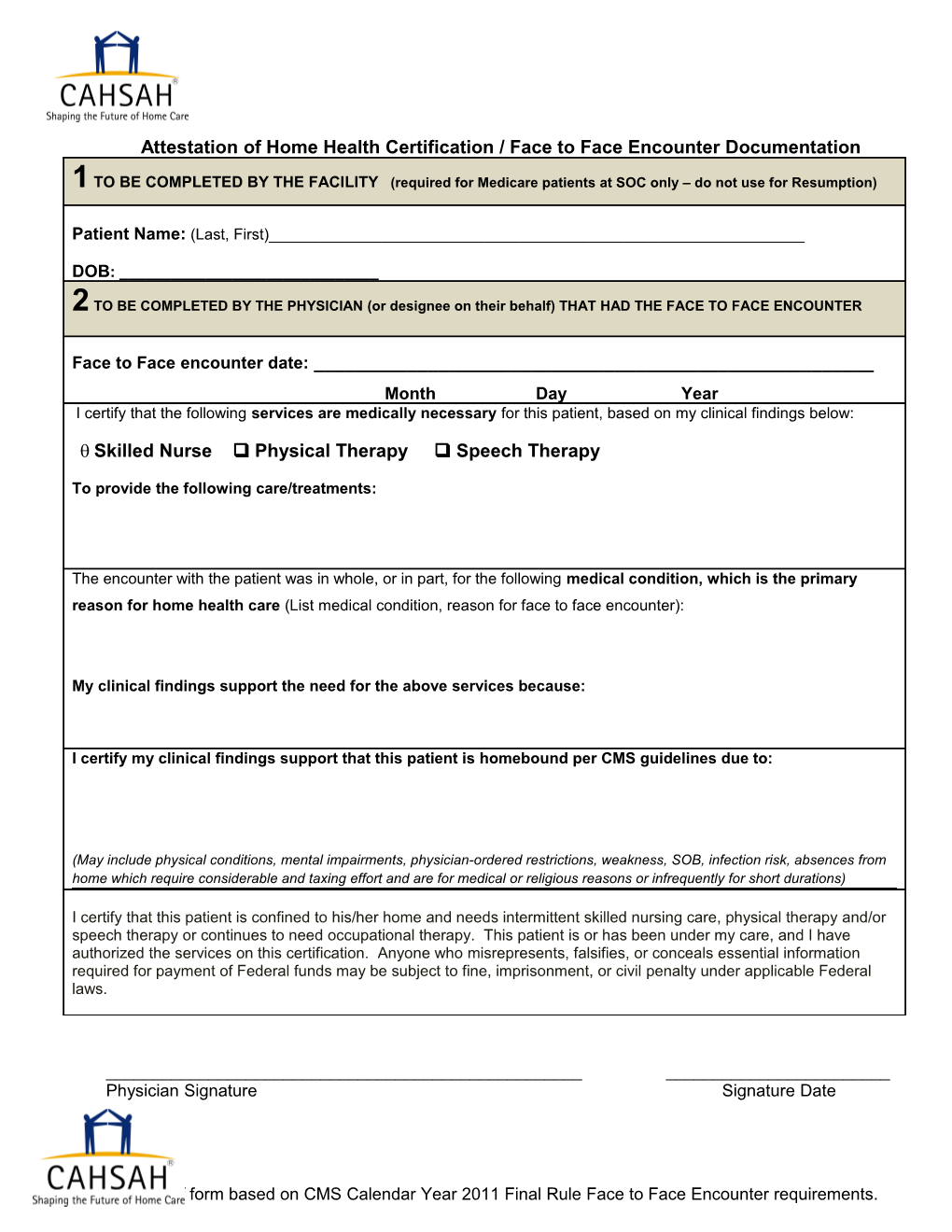 Physician Home Health Certification Statement