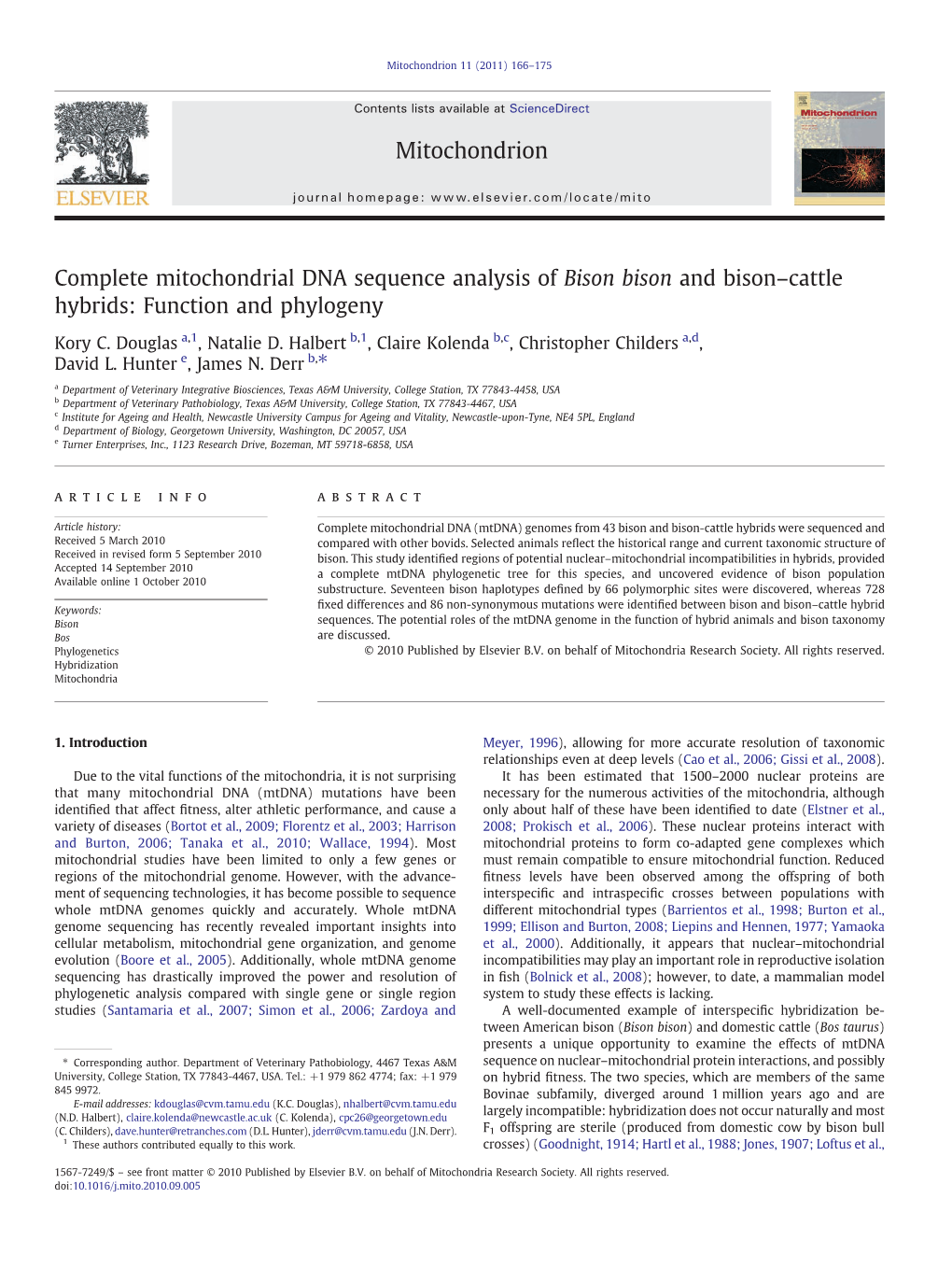 Complete Mitochondrial DNA Sequence Analysis of Bison Bison and Bison–Cattle Hybrids: Function and Phylogeny