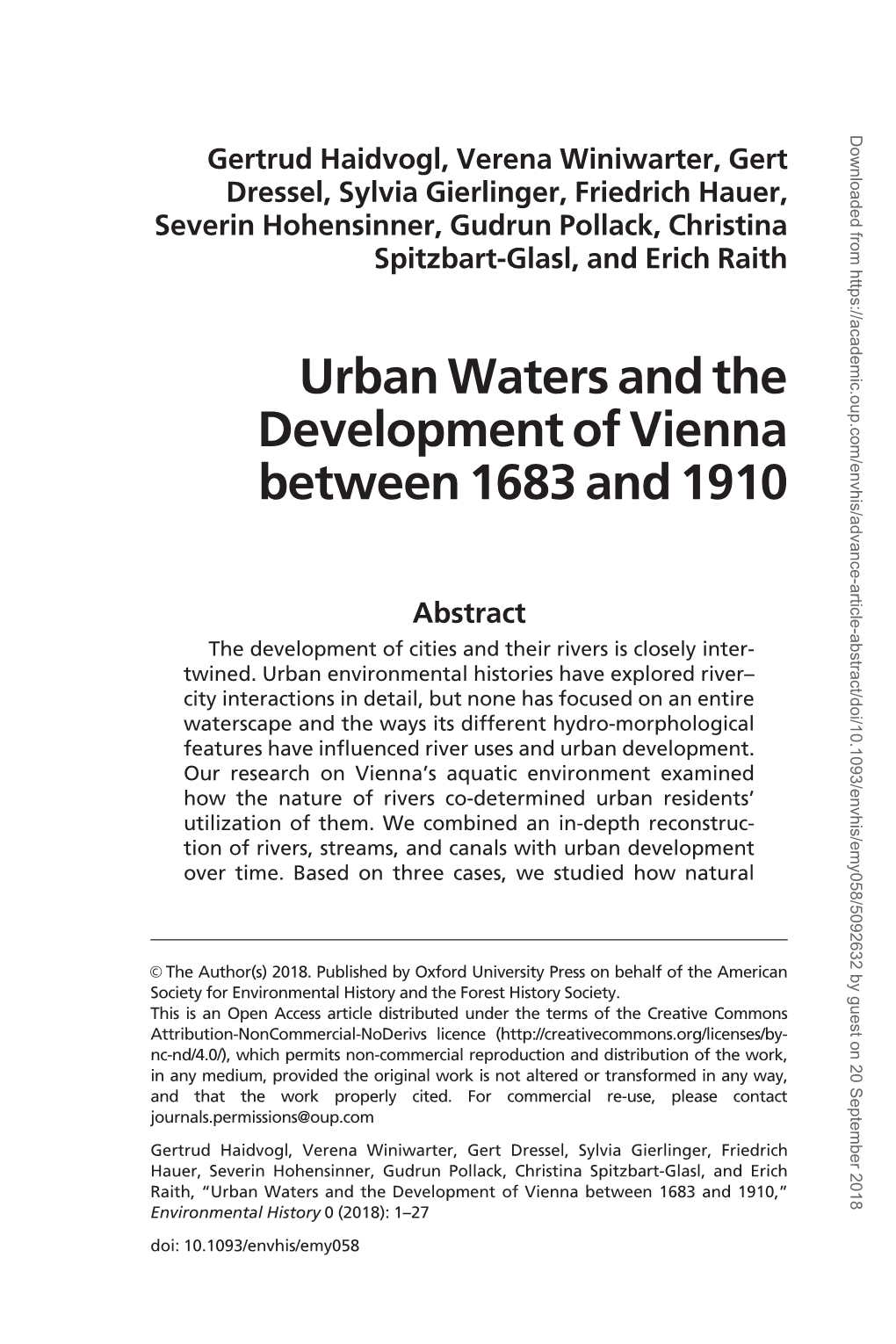 Urban Waters and the Development of Vienna Between 1683 and 1910