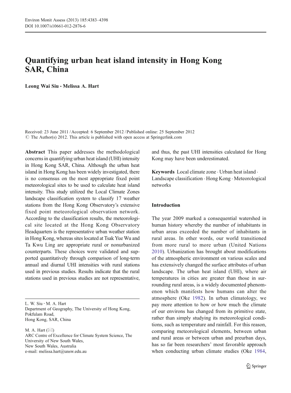 Quantifying Urban Heat Island Intensity in Hong Kong SAR, China