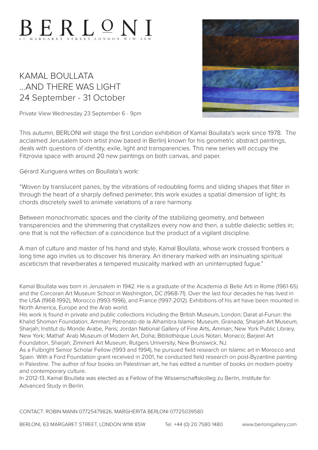 KAMAL BOULLATA ...AND THERE WAS LIGHT 24 September - 31 October