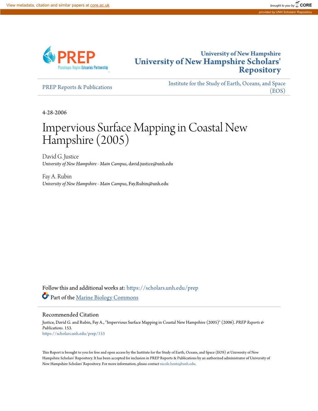 Impervious Surface Mapping in Coastal New Hampshire (2005) David G
