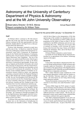 Astronomy at the University of Canterbury Department of Physics & Astronomy and at the Mt John University Observatory
