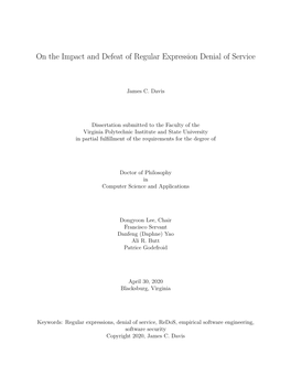 On the Impact and Defeat of Regular Expression Denial of Service