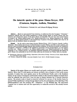 On Antarctic Species of the Genus Munna Kroyer, 1839 (Crustacea, Isopoda, Asellota, Munnidae)