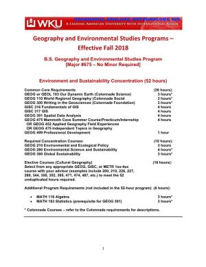 Geography and Environmental Studies Programs – Effective Fall 2018