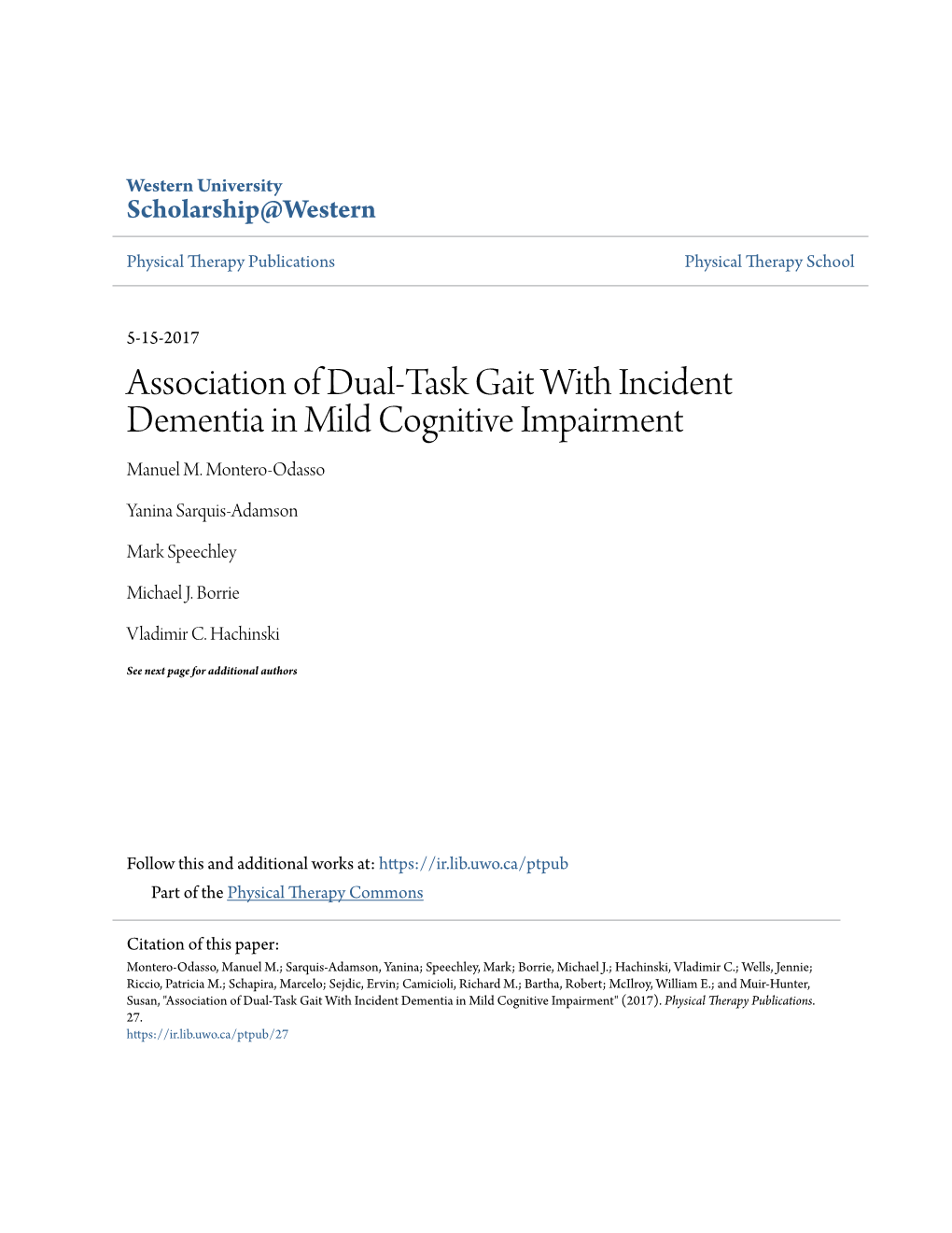 Association of Dual-Task Gait with Incident Dementia in Mild Cognitive Impairment Manuel M