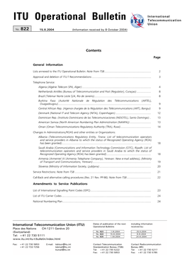 ITU Operational Bulletin No. 822 – 3