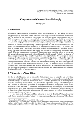 Wittgenstein and Common-Sense Philosophy