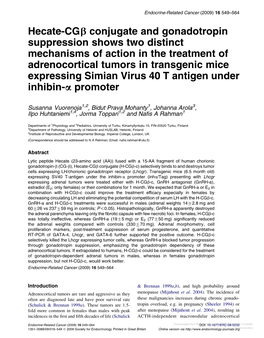 Hecate-Cgb Conjugate and Gonadotropin Suppression Shows Two Distinct Mechanisms of Action in the Treatment of Adrenocortical