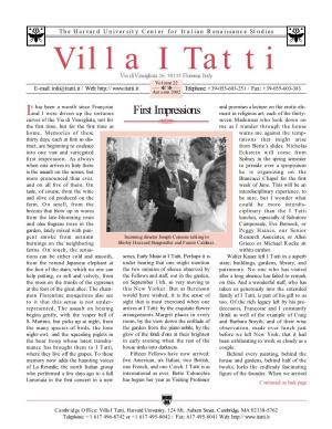 Volume 22 E-Mail: Info@Itatti.It / Web: Telephone: +39-055-603-251 / Fax: +39-055-603-383 Autumn 2002