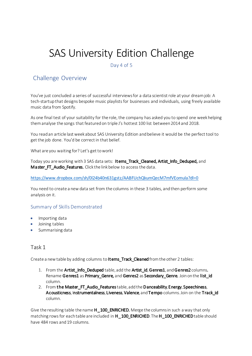 SAS University Edition Challenge Day 4 of 5 Challenge Overview