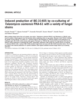 Induced Production of BE-31405 by Co-Culturing of Talaromyces Siamensis FKA-61 with a Variety of Fungal Strains