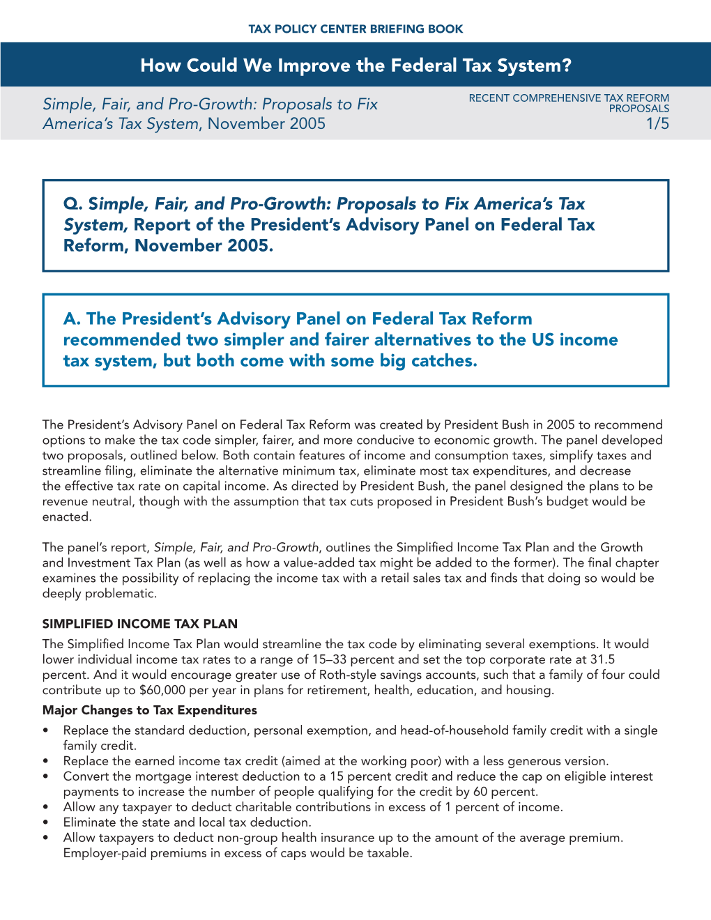 Recent Comprehensive Tax Reform Proposals