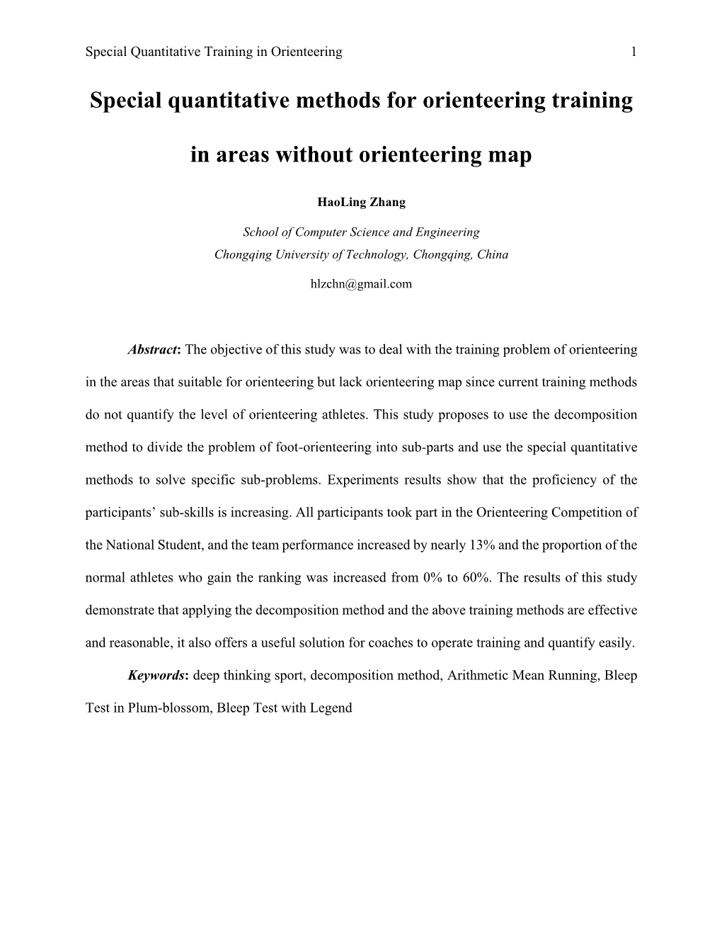 Special Quantitative Methods for Orienteering Training in Areas