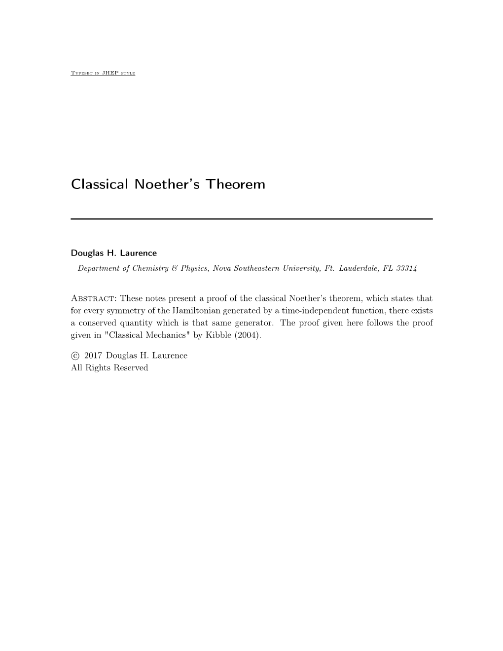 Classical Noether's Theorem