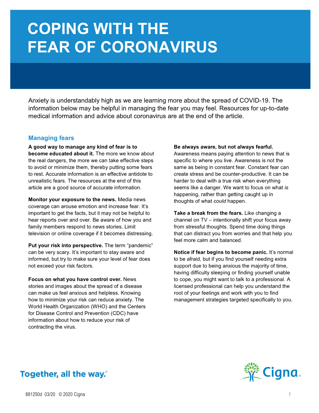 Coping with the Fear of Coronavirus