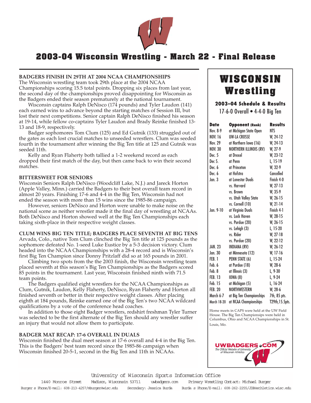 2003-04 Wisconsin Wrestling - March 22 - Final Release
