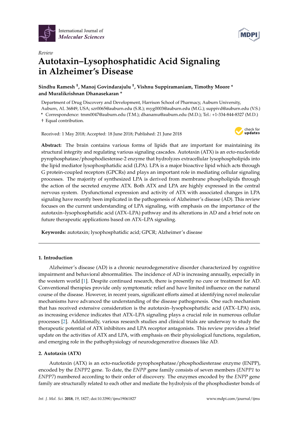 Autotaxin–Lysophosphatidic Acid Signaling in Alzheimer's Disease