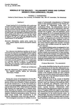 Minerals of the Bravoite Villamaninite Series and Cuprian Siegenite from Karniowice, Poland Marek A. Zakrzewski