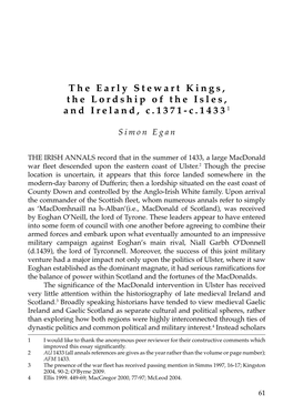 The Early Stewart Kings, the Lordship of the Isles, and Ireland, C.1371-C.14331