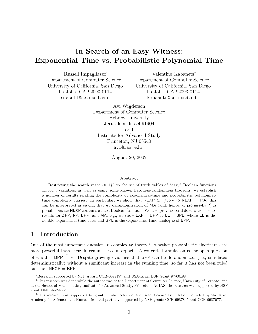 In Search of an Easy Witness: Exponential Time Vs. Probabilistic Polynomial Time