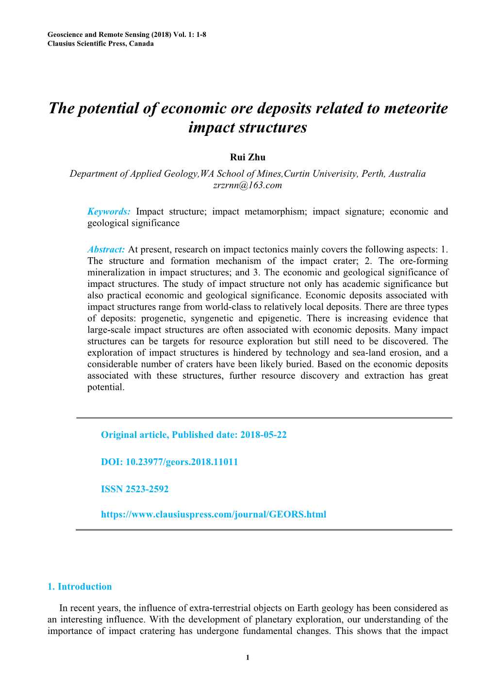The Potential of Economic Ore Deposits Related to Meteorite Impact Structures