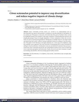 Citron Watermelon Potential to Improve Crop Diversification and Reduce Negative Impacts of Climate Change